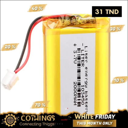 103450 Batterie Li 3,7 V 2000mAh - Domotique Tunisie