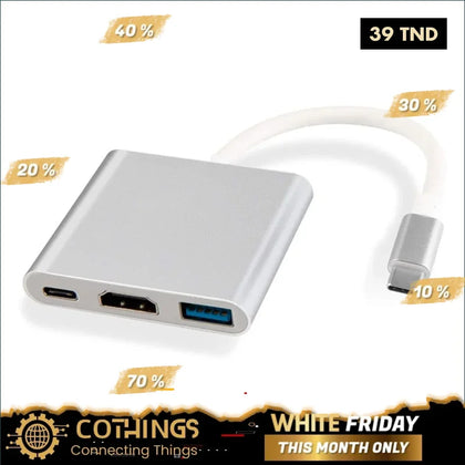 Adaptateur Type-C vers HDMI / USB 3.0 / USB-C - Domotique Tunisie