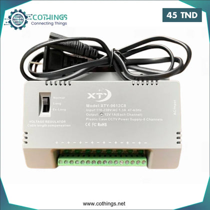 Alimentation 8A/ 8 sortie ajustable 12V DC 1A par canal - Domotique