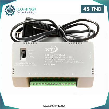 Alimentation 8A/ 8 sortie ajustable 12V DC 1A par canal - Domotique