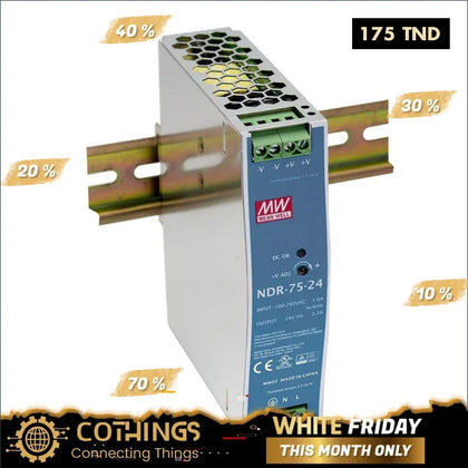 Alimentation industrielle sur rail DIN NDR-75-24 AC-DC à Sortie 24