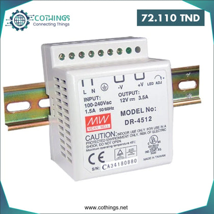 Alimentation Mean Well DR-4512 – Rail DIN – 12V 3,8A 45W - Domotique