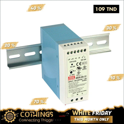 Alimentation sur rail DIN MEAN WELL MDR-60-12 AC/DC MDR-60-12 1