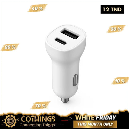 Allume-Cigare Rapide 38W – 1 USB + 1 Type-C - Domotique Tunisie