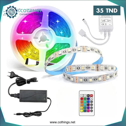 BANDE LED RGB 5M AVEC TELECOMMANDE 12V - Domotique Tunisie