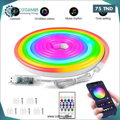 Bande Neon Flexible LED 5M Étanche RGB Adressable Télécommande