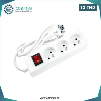 Bloc Multiprises blanc avec Interrupteur 3 prises câble 1.4M