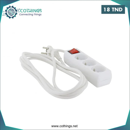 Bloc Multiprises blanc avec Interrupteur 3 prises câble 3M