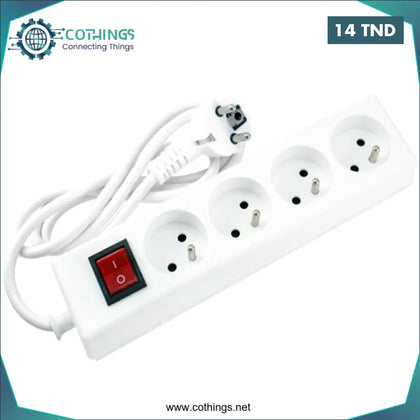 Bloc Multiprises blanc avec Interrupteur 4 prises câble 1.4M