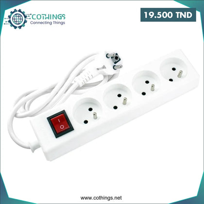 Bloc Multiprises blanc avec Interrupteur 4 prises câble 3M