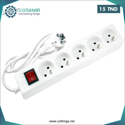 Bloc Multiprises blanc avec Interrupteur 5 prises câble 1.4M