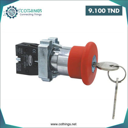 Bouton d’arrêt d’urgence à clé NP2-BS142 – Ø22 mm – 1NO + 1NC –