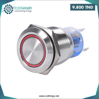 Bouton poussoir etanche en metal rouge 16MM 3-6V - Domotique Tunisie