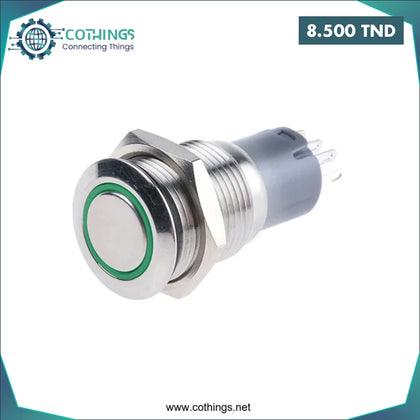 Bouton poussoir etanche en metal vert 16MM 12-24V - Domotique Tunisie