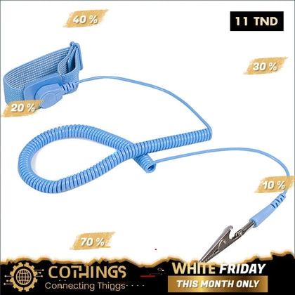 BRACELET ANTISTATIQUE AVEC CABLE ET PROTECTION CONTRE SURTENSON