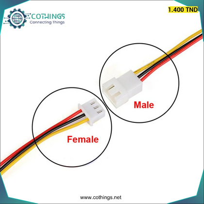 cable 3 fils avec connecteur male femelle xh2.54 2p l=20cm