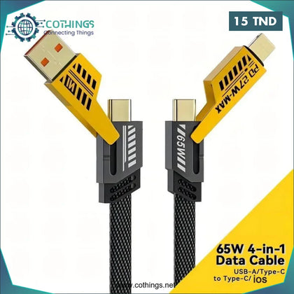 Câble 4 en 1 Charge Rapide – Lightning & USB-C Puissance 65W/27W