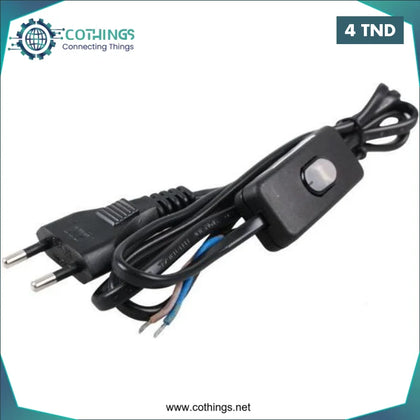 Câble d’alimentation avec interrupteur 220V 2 fils 1,5 mètre NOIR