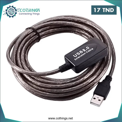 Câble d’extension actif USB Male-Femelle 2.0 Longueur: 5m - Domotique