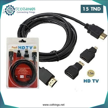 Cable HDMI 1080P FULL HD 3 EN 1 1,5 M + MINI HDMI + MICRO HDMI