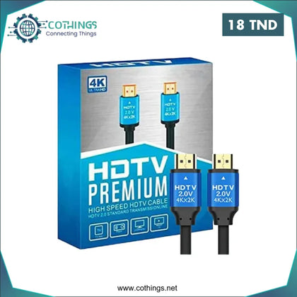 Cable HDMI 5M 4K HDTV Premium - Domotique Tunisie