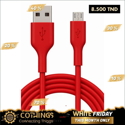 Cable android 2m rouge - Domotique Tunisie
