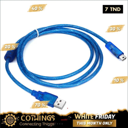 Cable USB vers Mini USB 1.5m - Chargement et DATA - Domotique Tunisie