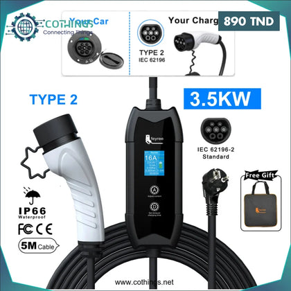 Chargeur portable Feyree Type 2 16 A 3,5 kW pour voiture électrique