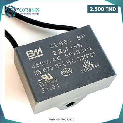 Condensateur ventilateur CBB61 2.2µF 450VAC - Domotique Tunisie