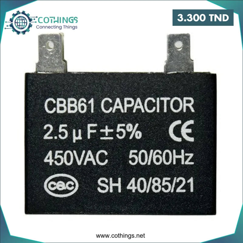 Condensateur de ventilateur CBB61 2,5 µF 450 V CA | CoThings - Vente ...