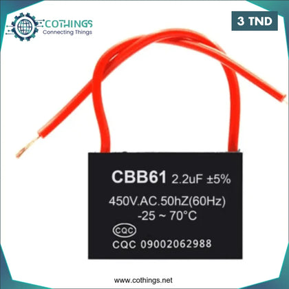 Condensateur de ventilateur CBB61 2 µF 450 V CA Domotique Tunisie