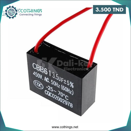 Condensateur de ventilateur CBB61 3 µF 450 V CA Domotique Tunisie