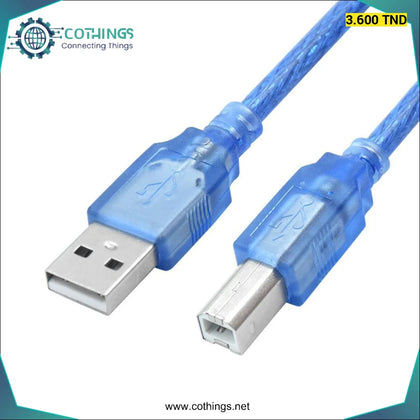 CORDON USB 2.0 AM/BM L=1M POUR ARDUINO UNO/MEGA - Domotique Tunisie