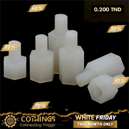 Colonne hexagonale en nylon blanc M3 x 18 + 6 mm tête simple