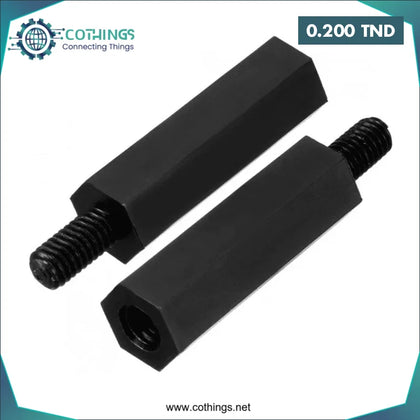 Entretoise en nylon noir M3 x 40 + 6 mm tête simple - Domotique