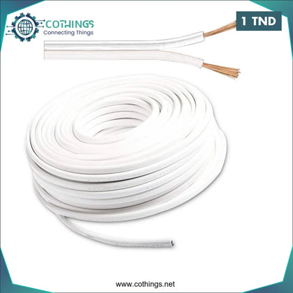 Fil électrique domestique H03 VH-H MEPLAT 2X0.50mm2 Blanc (1 mètre)