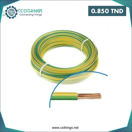 Fil Souple 1mm vert-jaune (1 Metre) Domotique Tunisie