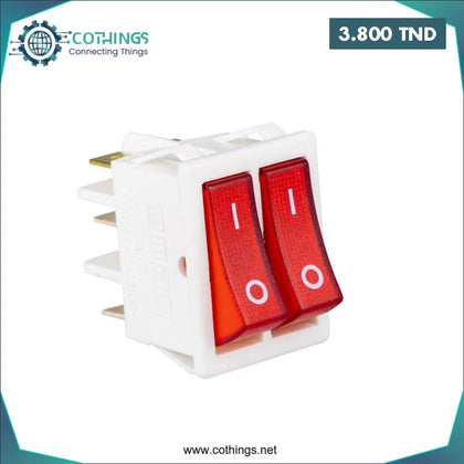 Interrupteur à bascule double lumineux rouge KCD3 – 6 broches 16A