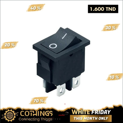 Interrupteur à Bascule DPST 4 Broches ON-OFF Bouton Noir Boîtier Noir