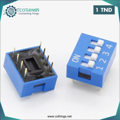 Interrupteur DIP Switch bleu 4 broches 2,54 mm - Domotique Tunisie