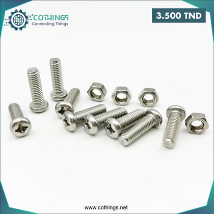 jeu de 10 Vis à tête cylindrique M3x10mm + Écrou hexagonal en acier