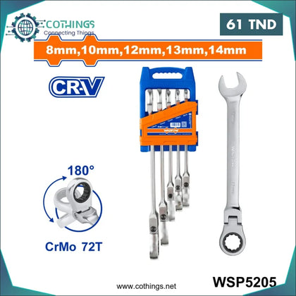 Jeu de 5 clés à cliquet flexibles WSP5205 WADFOW - Domotique Tunisie