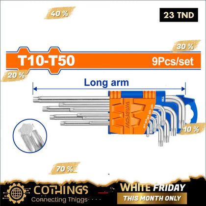 Jeu de clés Torx 9 pcs T10 à T50 longues WADFOW WHK3291