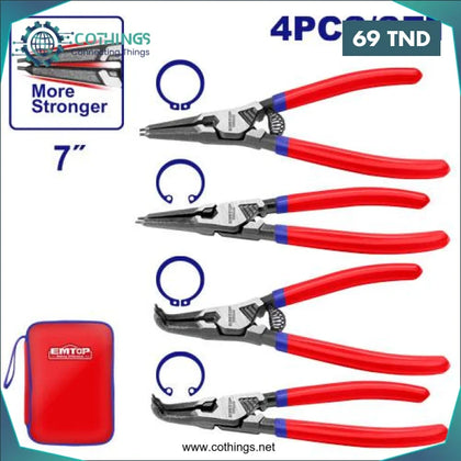 Jeu De Pince Circlips 4pcs 180mm 7’’ EMTOP - Domotique Tunisie