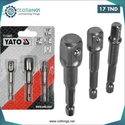 Jeu Yato 3 porte douilles 1/4’’ 3/8’’ 1/2’’ Domotique Tunisie