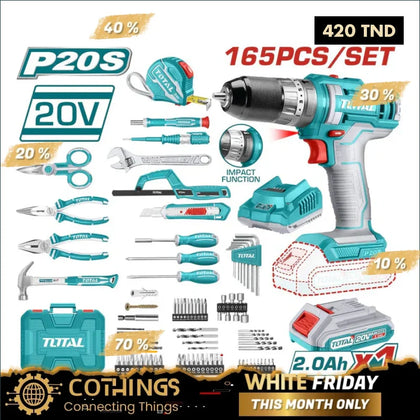 Kit Outils 20V TOTAL TUNISIA Pour Tous Projets THKTHP11652