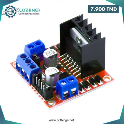 Circuit imprimé rouge avec connecteurs bleus et dissipateur thermique pour l298n pont