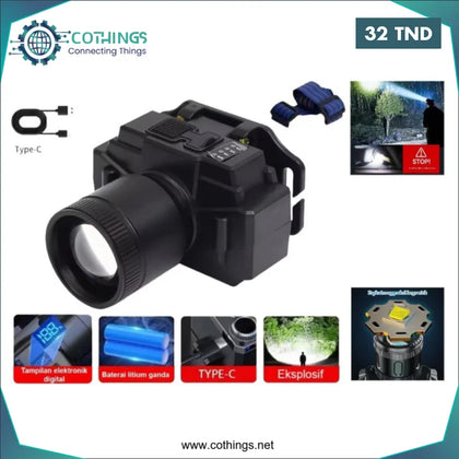 Lampe frontale Ultra-lumineuse LED SQUARE 300W Zoom avec 3 modes