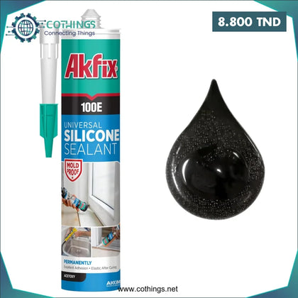 Mastic silicone noir Akfix 100E - Domotique Tunisie