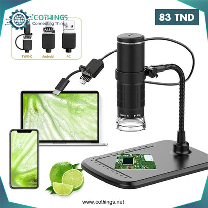 Microscope numérique USB 1000X 3 en 1 type-c caméra 8 LED loupe